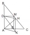 a, Xét tg ADME có<br />góc A= góc ADM = góc AEM = 90 độ (gt)<br />=>ADEM là hcn<br />b, Có DM vuông góc AB, AB vuông góc AC (gt)<br />=>DM // AC<br />Xét tam giác ABC có<br />DM // AC<br />và D là trung điểm AB<br />=> M là trung điểm BC<br />=> DM là đg TB của tam giác ABC<br />=>DM // =1/2AC<br />=>CMDE là hbh<br />c, Cmtt b, có BDEM là hbh<br />=> góc B = góc DEM<br />Có DE // BC<br />=> góc EDH= góc BHD<br />Xét tam giác AHB vuông tại H có trung tuyến HD<br />=> HD = 1/2AB=BD=AD (1)<br />=> góc B = góc BHD<br />Do đó có góc EDH = góc DEM (2)<br />Lại có HM // DE<br />nên MHDE là hthang<br />Vậy MHDE là htc<br />d, Có DH//AK<br />=> góc HDK = góc AKD<br />Từ (1) => tam giác ADH cân tại D<br />Mà DE vuông vs AH ( vì DE // BC, AH vuông vs BC)<br />nên DE là đường trung trực của AH<br />=> góc AKD = góc DKH<br />kết hợp vs (2) có góc DKH = góc DEM<br />=> HK // ME<br />Mặt khác: ME vuông vs AC (gt)<br />Vậy HK vuông vs AC<br />=> 5sao nha