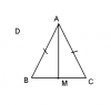 a) Ta có : ΔABC,AB=AC<br />=> ΔABC là tam giác cân tại A<br />mà AM là đường trung tuyến ( M là trung điểm của BC )<br />=> AM cũng là đường phân giác của góc BAC<br />=> góc BAM= góc CAM<br />Xét ΔABM và ΔACM có :<br />+ góc BAM= góc CAM<br />+ AB =AC<br />+ BM = MC<br />=> ΔABM = ΔACM (c-g-c)<br />b) KO có góc D bạn nhé<br />c) Ta có :<br />ΔABC là tam giác cân tại A (chứng minh trên)<br />=> góc AMB = góc AMC (theo tính chất tam giác cân)