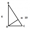 Cho tam giác ABC vuông tại A, đường cao AH,biết cạnh AB=6 cm,BC=10 c.<br />a)Chứng minh tam giác ABC đồng dạng tam giác HBA<br />+ Xét tam giác AHB có : góc ABH + góc BAH = góc BHA = 90 độ<br />+&nbsp; Mà&nbsp; &nbsp; &nbsp; &nbsp; &nbsp; &nbsp; &nbsp; &nbsp; &nbsp; &nbsp; &nbsp; &nbsp; &nbsp; &nbsp; &nbsp; &nbsp;góc BAH + góc HAC =&nbsp; góc BAC = 90 độ<br />Suy ra góc ABH bằng hóc HAC<br />+ Xét tam giác ABC và tam giác HAB&nbsp; có:&nbsp;<br />&nbsp; &nbsp; &nbsp; &nbsp;góc BAC = góc HAB =&nbsp; 90 độ<br />&nbsp; &nbsp; &nbsp; &nbsp; góc B : góc chung<br />​+ Suy ra&nbsp;t tam giác ABC đồng dạng&nbsp; tam giác HAB (g.g)<br />=>AH/AB=AC/BC<br />=>AH.BC=AB.AC