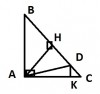 xét tam giác HAD vuông tại A<br />=>A1+D1=90 độ(tổng 3 góc trong 1 tam giác)(1)<br />xét tam giác abc vuông tại a<br />=> BAD+A2=90 độ(tính chất cộng góc (2)<br />từ (1)(2)=>A1+D1=BAD+A2(=90độ)<br />mà D1=BAD<br />=>a1=a2<br />=> AD là tia phân giác HAC