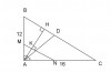 <p>a.</p><p>Xét ΔHBAΔHBA và ΔABCΔABC có:</p><p>góc B chung</p><p>góc H = A = 90o</p><p>Do đó: ΔHBA∼ABCΔHBA∼ABC ( g.g)</p><p>b.</p><p>Tam giác ABC vuông tại A</p><p>=> BC2 = AB2 + AC2</p><p>=> BC2 = 122 + 162</p><p>=> BC = 20 ( cm)</p><p>Tam giác HBA ~ ABC</p><p>=> AHAC=ABBC⇒AH=AC.ABBC=12.1620=9,6AHAC=ABBC⇒AH=AC.ABBC=12.1620=9,6</p><p>Tam giác HBA vuông tại H</p><p>=> AB2 = AH2 + BH2</p><p>=> BH2 = AB2 - AH2</p><p>=> BH2 = 122 - 9,62</p><p>=> BH2 = 7,2 ( cm)</p><p>c)</p><p>Ta có: AD là đường phân giác của góc BAC</p><p>=> BDCD=ABAC=1216=34BDCD=ABAC=1216=34</p><p>=> BD3=CD4=BD+CD3+4=207BD3=CD4=BD+CD3+4=207</p><p>Suy ra:</p><p>BD=20.37=607cmBD=20.37=607cm</p><p>CD=20.47=807cmCD=20.47=807cm</p><p>d.</p><p>Ta có: MN // BC</p><p>=> Tứ giác BMNC là hình thang</p><p>Xét tam giác AMK và tam giác CBA có:</p><p>góc K = A = 90o</p><p>góc AMK = CBA ( đồng vị)</p><p>Do đó: tam giác AMK~CBA ( g.g)</p><p>=> AMCB=AKCA⇒AM=CB.AKCA=20.3,616=4,5cmAMCB=AKCA⇒AM=CB.AKCA=20.3,616=4,5cm</p><p>Xét tam giác ABC có: MN // BC</p><p>=> AMAB=MNBC⇒MN=AM.BCAB=4,5.2012=7,5cmAMAB=MNBC⇒MN=AM.BCAB=4,5.2012=7,5cm</p><p>Ta có: AK + KH = AH</p><p>=> KH = 9,6 - 3,6 = 6 (cm)</p><p>Diện tích hình thang BMNC là:</p><p>12.(MN+BC).KH12.(MN+BC).KH</p><p>=12(7,5+20).6=12(7,5+20).6</p><p>= 82,5 cm2</p>