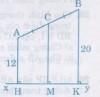 <p>Kẻ AH, CM, BK vuông góc với xy (H, M, K là chân đường vuông góc).</p><p>Hình thang ABKH có AC = CB,</p><p>CM // AH // BK<br /> </p><p>nên MH = MK và CM là đường trung bình.</p><p>Do đó CM=(AH+BK)/2=(12+20)/2=32/2=16(cm)</p>