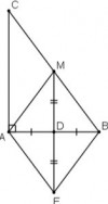 <p>a) Ta có MB = MC, DB = DA</p><p>⇒ MD là đường trung bình của ΔABC</p><p>⇒ MD // AC</p><p>Mà AC ⊥ AB</p><p>⇒ MD ⊥ AB.</p><p>Mà D là trung điểm ME</p><p>⇒ AB là đường trung trực của ME</p><p>⇒ E đối xứng với M qua AB.</p><p>b) + MD là đường trung bình của ΔABC</p><p>⇒ AC = 2MD.</p><p>E đối xứng với M qua D</p><p>⇒ D là trung điểm EM</p><p>⇒ EM = 2.MD</p><p>⇒ AC = EM.</p><p>Lại có AC // EM</p><p>⇒ Tứ giác AEMC là hình bình hành.</p><p>+ Tứ giác AEBM là hình bình hành vì có các đường chéo cắt nhau tại trung điểm của mỗi đường.</p><p>Hình bình hành AEBM lại có AB ⊥ EM nên là hình thoi.</p><p>c) Ta có: BC = 4cm ⇒ BM = 2cm</p><p>Chu vi hình thoi AEBM bằng 4.BM = 4.2 = 8cm</p><p>d)</p><p>Hình thoi AEBM là hình vuông ⇔ AB = EM ⇔ AB = AC</p><p>Vậy nếu ABC vuông có thêm điều kiện AB = AC (tức tam giác ABC vuông cân tại A) thì AEBM là hình vuông.</p>