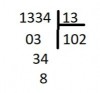 `1334 : 13= 102 (dư 8)`