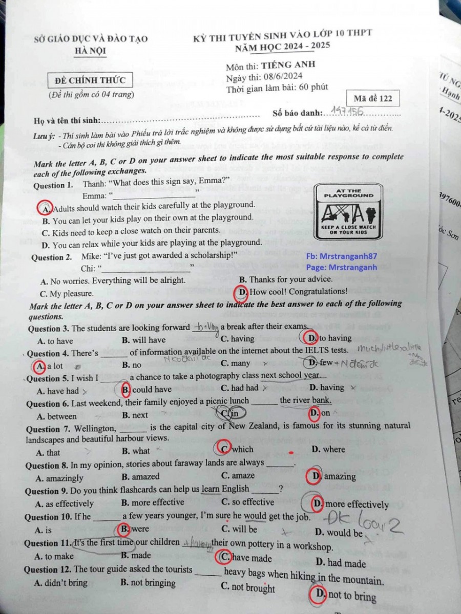 Đề thi vào 10 chuyên Anh Sở GDĐT Hà Nội năm 2024 có đáp án,Đề thi vào 10 chuyên Anh,Đề thi vào 10,Đề thi