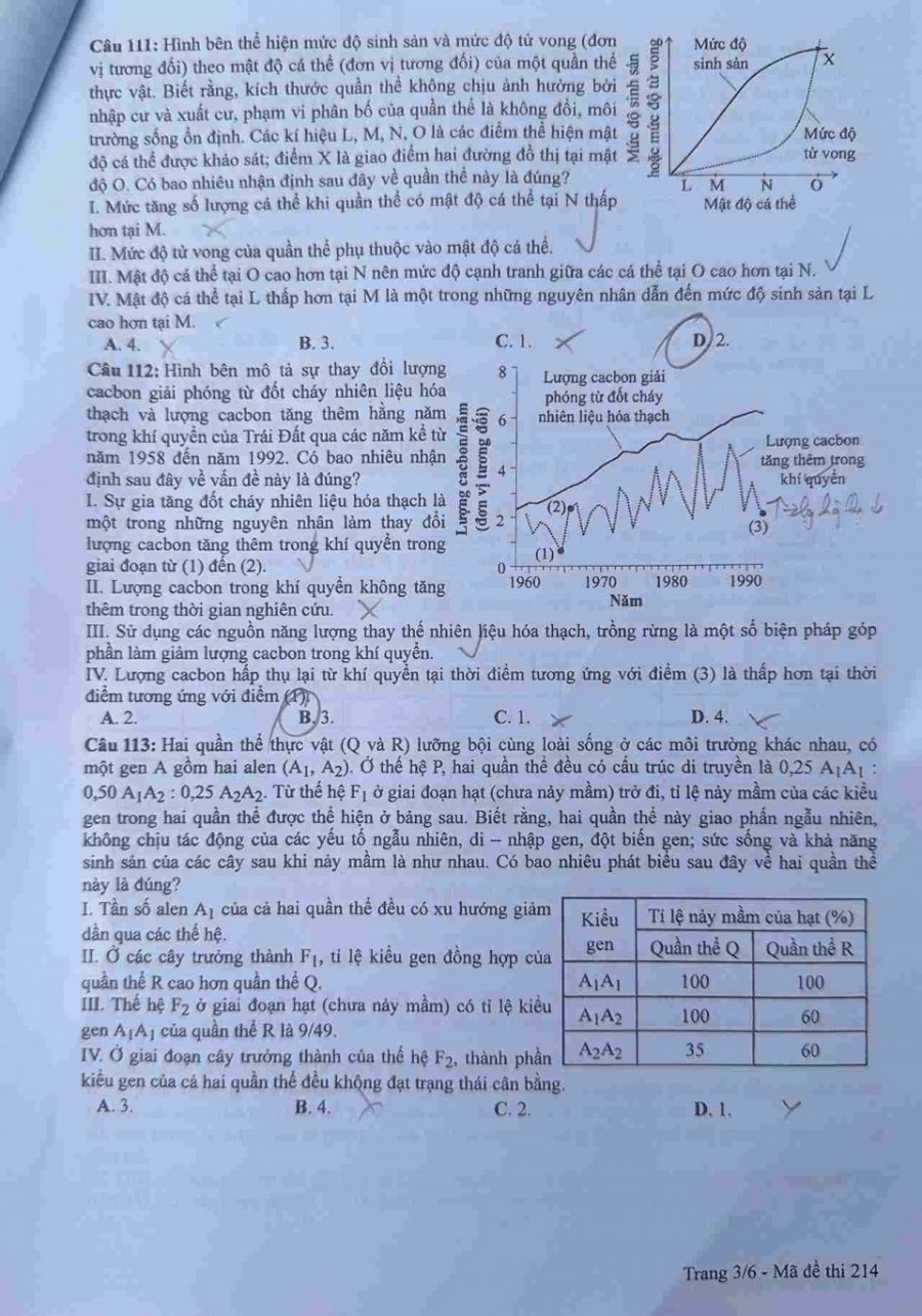 Đề thi môn Sinh Học mã đề 214 - Tốt nghiệp THPT 2024,Đề thi môn Sinh Học Tốt nghiệp THPT 2024