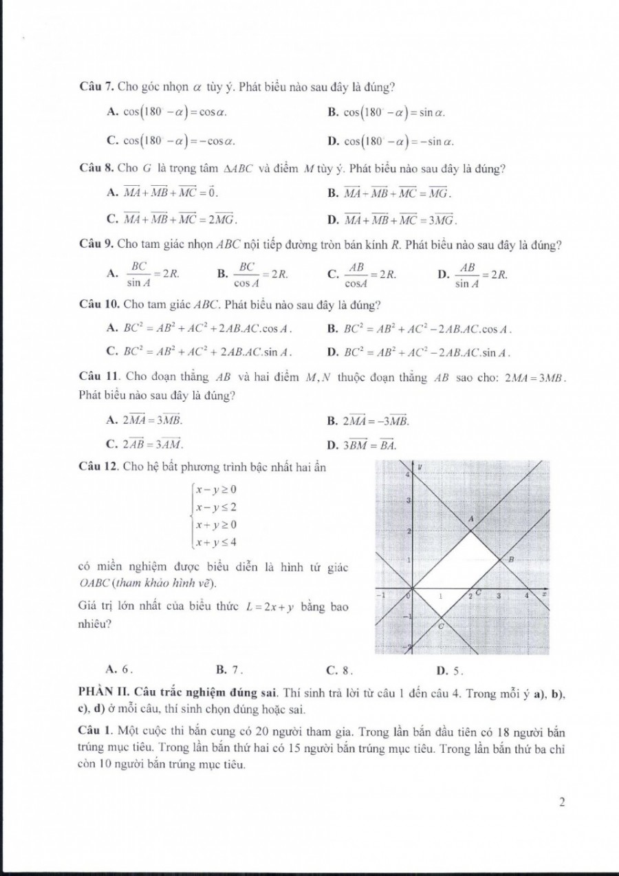 Đề kiểm tra môn Toán lớp 10